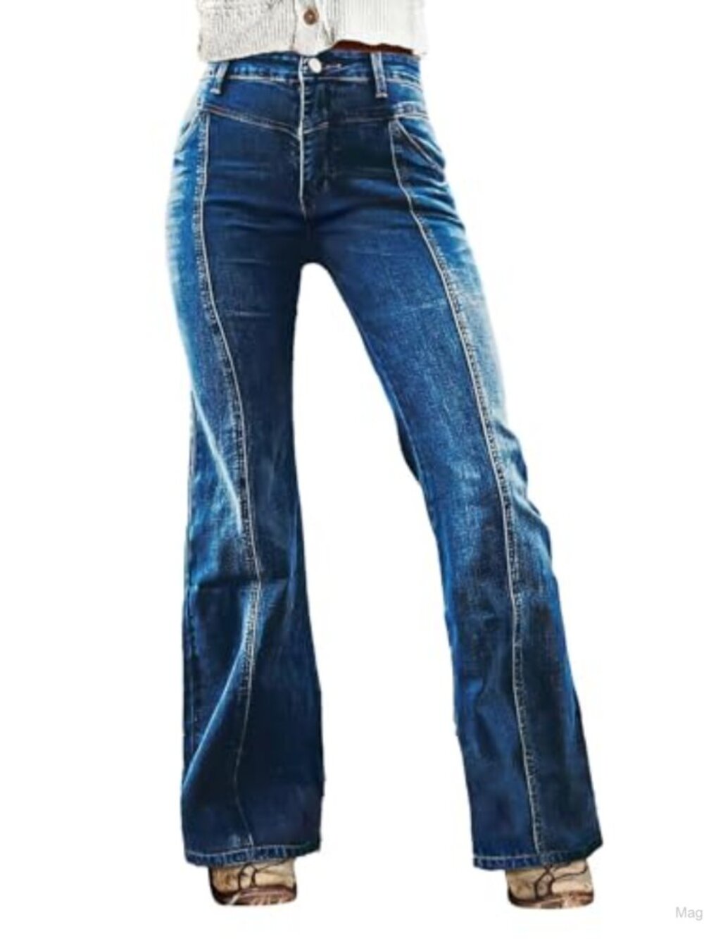 Bootcut Mid Rise Wash Seam Detail Stretchy Women's Jeans